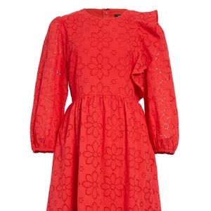NWT Halogen Ruffle Detail Eyelet Fit & Flare Dress In Red Poinsettia, size S